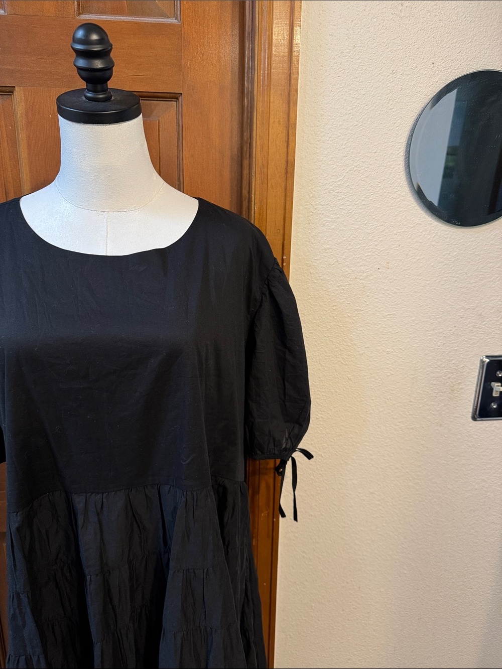 NWT Merlette Women's Black Puff Sleeve Tiered Dress Size L
